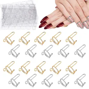 EBANKU 20PCS Adjustable Nail Rings Set - Detachable Reusable Women Gift With 96PCS Adhesive Tabs for Acrylic Art Decoration - Gold and Silver World Cup
