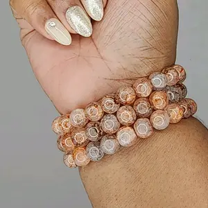 Orange and Brown Crackled Beaded Bracelet