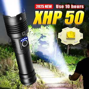 XHP50 Portable Rechargeable Flashlight with 5000mAh Battery, Zoomable Waterproof Torch for Camping and Emergency Lighting