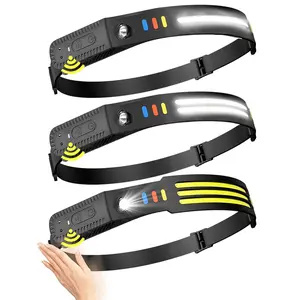 Rechargeable Headlight, Fall Gifts, Usb Rechargeable Headlamp, Waterproof Led Headlamp with Motion Sensor, Led Headlight with Red, Yellow and Blue Light, for Camping, Running, Cycling, Hiking