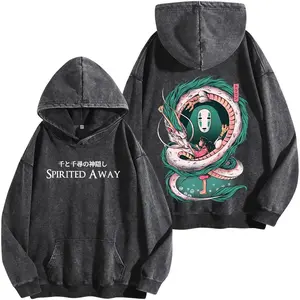 Retro Vintage Limited Spirited Away Chihiro Washed Hoodie Unisex Heavyweight Cotton Tshirt, Anime Lover, Streetwear anime merch Distressed Festive