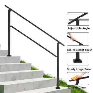 Cxforste Hand Rails for Outdoor Steps, 5-6 Step Handrail Stair Railing Kit, Wrought Iron Outdoor Handrails for Exterior Steps, Black Stair Handrail, Concrete & Deck & Porch Railing