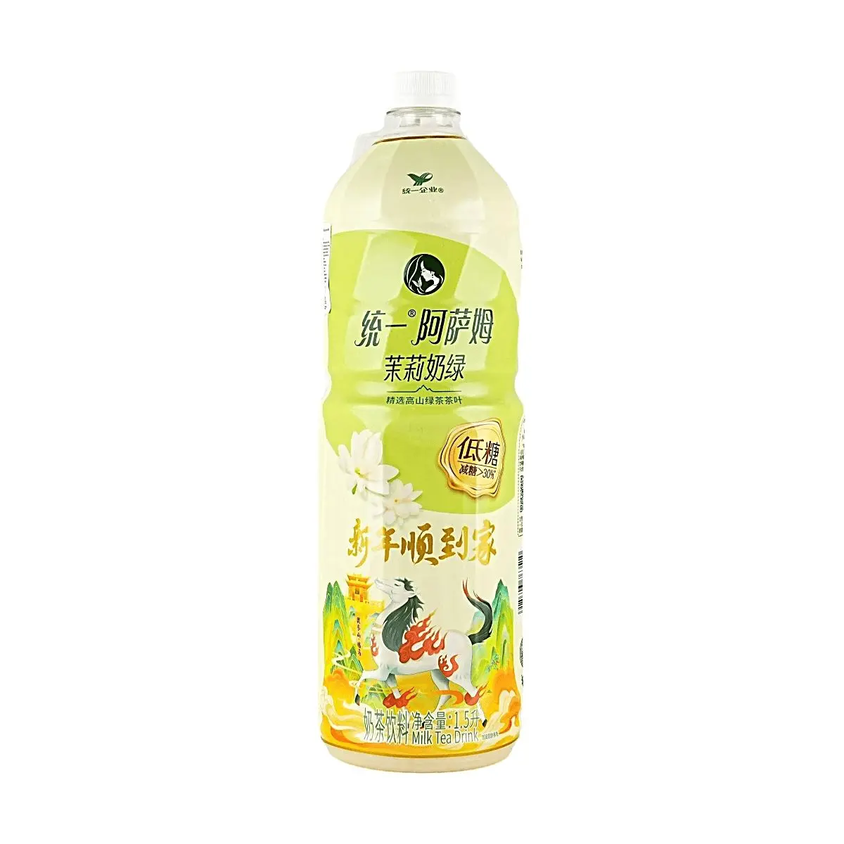 Uni-President Assam Milk Green Tea Low Sugar 1.5L - Reduced Sugar 30%+, Refreshing Jasmine Flavor