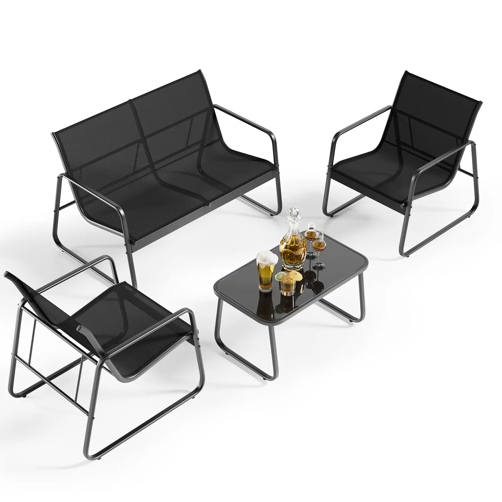 GIZOON 4-Piece Outdoor Patio Furniture Set - Outdoor Dining & Patio Conversation Set with Loveseat, 2 Single Chairs, Bistro Table for Backyard, Balcony, Outdoor Dining Set,home decor,camping essentials