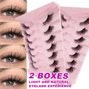 Two Boxes 14 Pairs Half Lashes Clear Band Eyelashes Cat Eye False Eyelashes Short Soft Lightweight 3d Faux Mink Eyelashes Soft Natural Makeup Suitable For Daily Use, Easy To Wear Strip Lashes,Lashes,Eyelashes,Fake Lashes