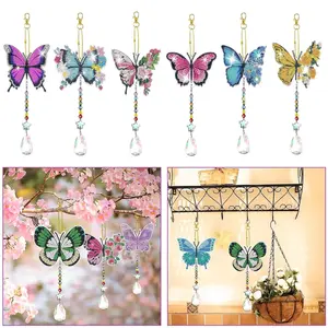 6 pcs Butterfly Diamonds Paintings Double Sided Rhinestone Painting Wind Chimes DIY Diamond Painting Kits Crystal Hanging Ornaments