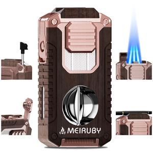 5-in-1 Butane Torch Lighter, Refillable Jet Flame Lighter with V-Cutter, Punch, Holder and Draw Tool, Multi-Functional Accessories Gift for Men, Dad, Husband, Friend