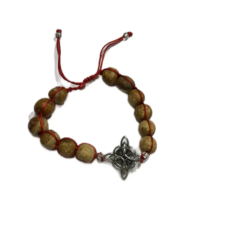 Palo Santo Witches Knott Bracelet with Red Cord and Silver Charm for Spiritual Protection