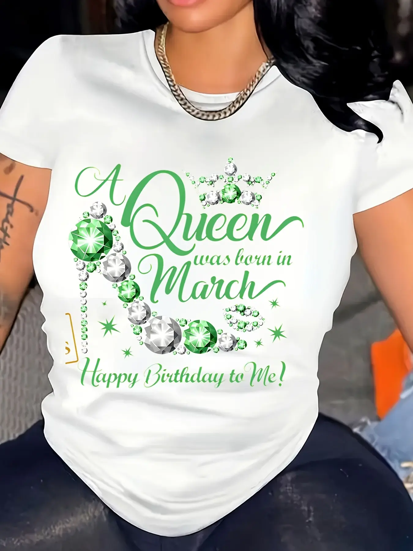 Elegant Birthday Shirt-_Queen Born in March_ White unisex soft cotton short sleeve t shirt, vintage graphic casual tee for men women teens, perfect birthday holiday gift for camping travel gym daily street  wear