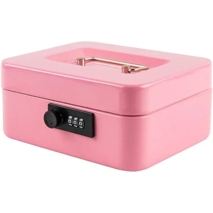 Medium  Box with Combination Lock Safe Metal  Box with  Tray for  Lock Box 7.87x 6.30x 3.54Inch  Medium