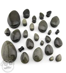 Golden Obsidian Teardrop Stone Plugs