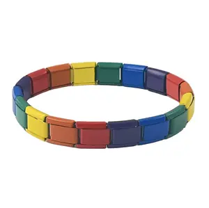 Italian Charm Bracelet Multi Color Plate Rainbow 18 Links NEW Female Male Unisex italian charmbracelet