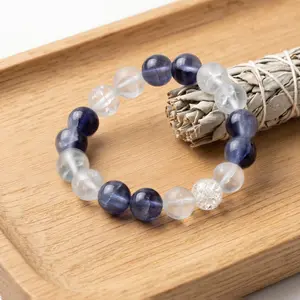Women's Natural Fluorite Gradient Beaded Bracelet - Fashion Costume Jewelry Accessory