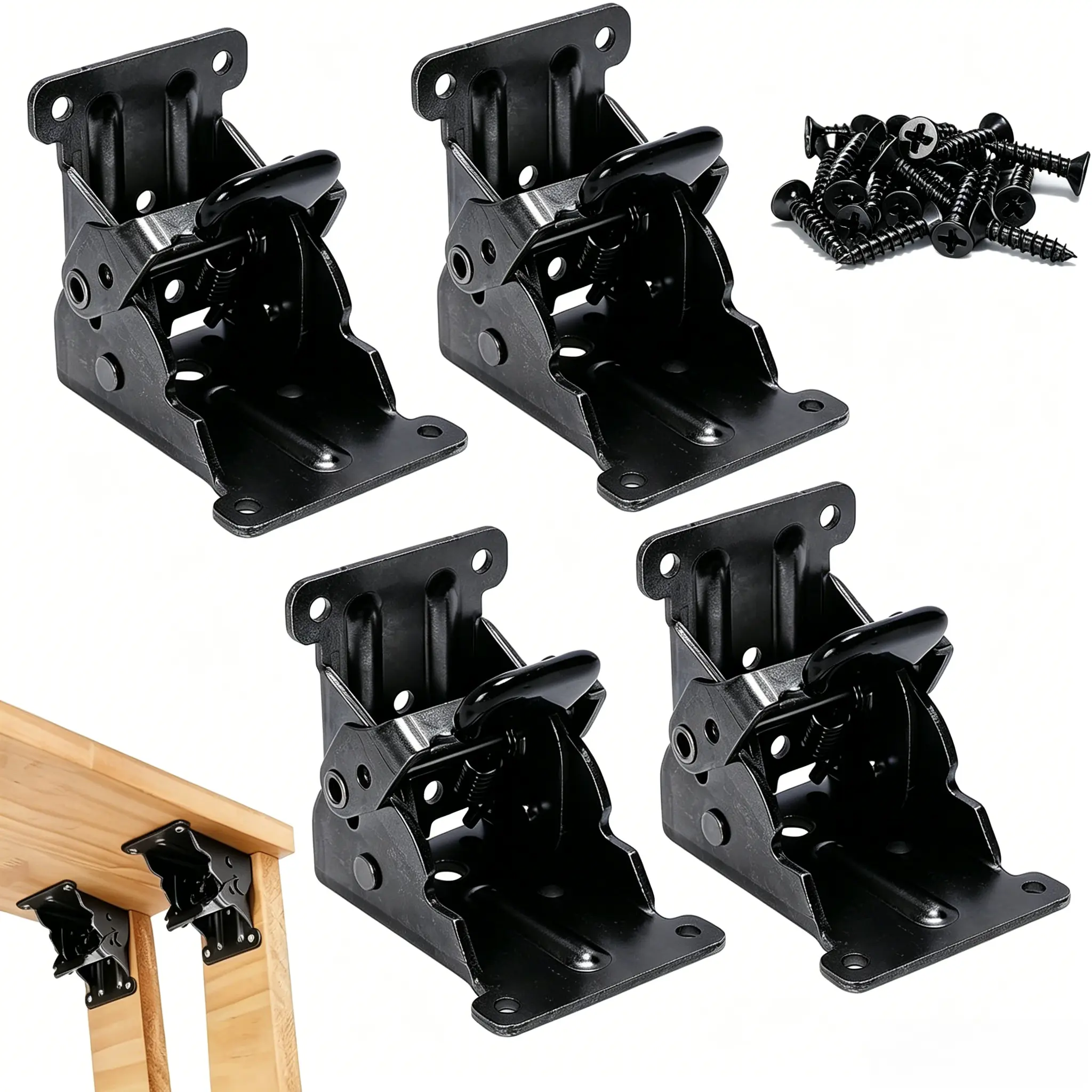 Heavy Duty 90 Degree Self-Locking Hinges, 4 PC Folding Brackets for Table Leg Furniture Use