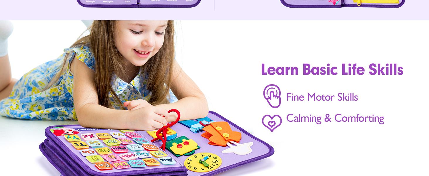 hahaland Busy Board for Toddlers - Montessori Sensory Toy & Travel Activity Book for Learning Fine Motor Skills, Educational Toy for Boys Girls, Hobbies Ideas, Kids Toys Magnetic Building Blocks Macaron Magnetic Blocks