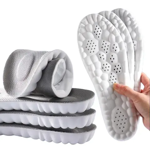 4D High Elastic Shock-Absorbing Sports Insoles - Cushioned "Cloud-Like" PU Full Insoles for Men & Women, Antibacterial, Odor-Resistant, Breathable, Sweat-Absorbent, Suitable for Casual/Sneakers/Work Shoes, Footwear,Cuttable, Breathable Insoles & Heel Line