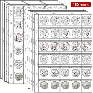 10 Sheets 30 Pockets Coin Binder Collection Supplies Pages 9 Hole Coin Collecting Pocket Page for Coin Stamp Badge Collection