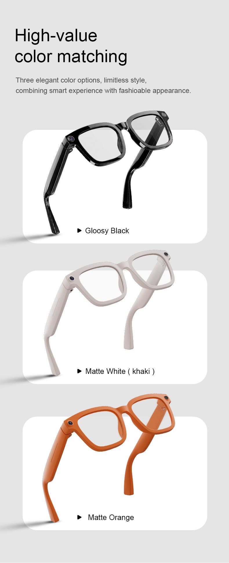 Smart Bluetooth Glasses with HD Camera, 1200p Video Recording Wearable Smart Glasses, Anti-shake Shooting Outdoor Sports Camera Sunglasses, Multifunctional Wireless Audio Glasses with Intelligent Voice Assistant, Built-in Earphone Anti-blue Light Eyeglass
