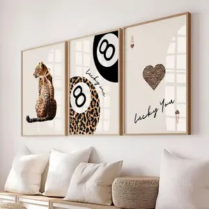 3pcs/set, Vintage Leopard Cheetah Prints, Leopard Camouflage Print, 8 Pool Ball Lucky Trendy Wall Art, Trendy Lucky You Preppy Canvas Posters, Chic Luxury Home Decor, Artwork For Living Room, Bedroom, Kitchen, Cafe, Bar, Hallway, Dorm, Unframed, Artistic