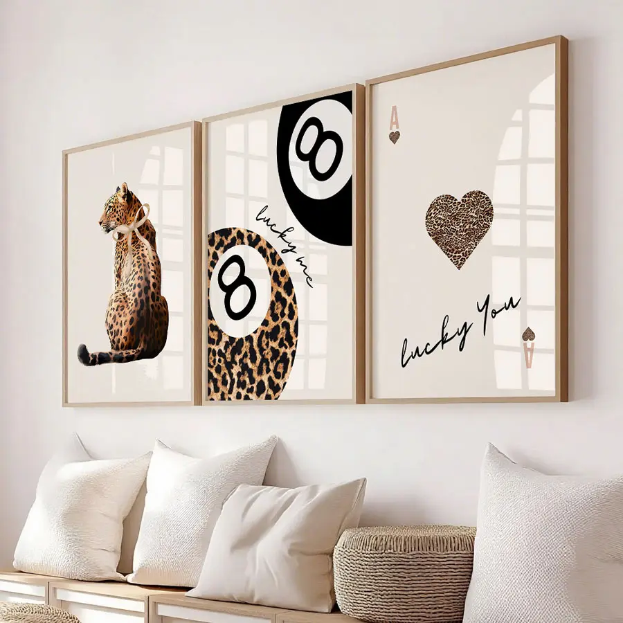 3pcs/set, Vintage Leopard Cheetah Prints, 8 Pool Ball Wall Art, Canvas Posters, Canvas Art And Prints For Walls, Home Decor, Artwork For Living Room, Bedroom, Hallway, Dorm, Unframed