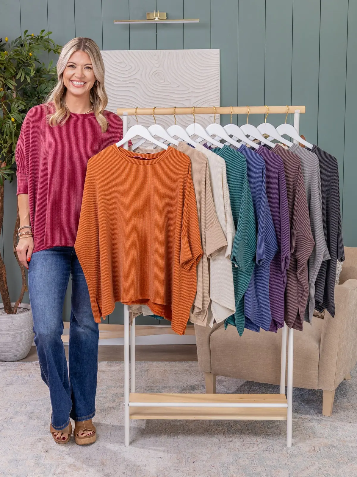 Raised Rib Easy-Fit Dolman 3/4 Sleeve Top by DD Design | Reg - Plus