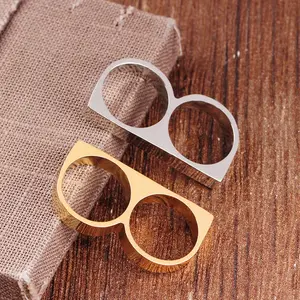 Punk Women/Men Two Fingers Rings Personality Hip Hop Stainless Steel Brass Knuckles Fashion Ring Jewelry