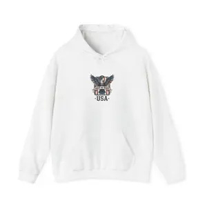 Men's Cotton Faith & Freedom Eagle USA Knit Hoodie Tops - Christian Patriot, 4th of July Themed, Kangaroo Pocket, Printed Design, Comfortable Fabric Sweatshirt