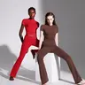 PUMIEY 2-Piece Lounge Set, Snatched Buttery Soft Stretch Minimal Chic Viral Everyday Outfit, Adjustable Rise, Bump-Friendly Fit