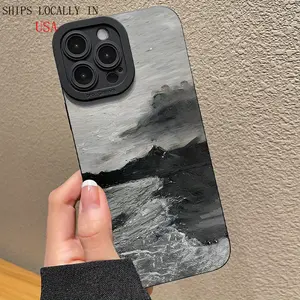 Black and White Ocean Elements Mobile Phone Case for iPhone 15/15Plus/15Pro/15ProMax,  Dirt-resistant, Anti-fall, High-looking