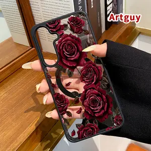 Magnetic Phone Case for Samsung Galaxy S24 Plus S25 Ultra S23 FE Ultra S22+ Velvet Rose Pattern TPU Shockproof Anti-Scratch Stylish Smartphone Cover