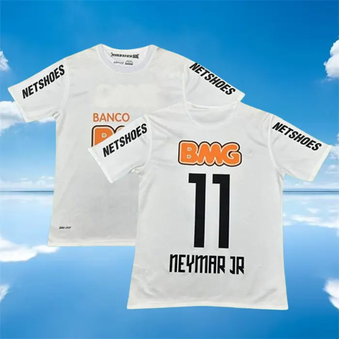 11 12 white Rtro Neymar 11 Short Sleeve Soccer Jersey