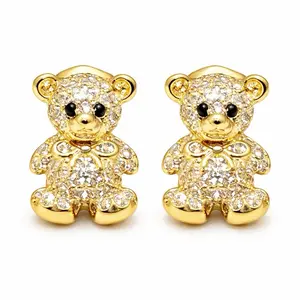 Bear  Earrings Elegant Gold-Tone Flower Earrings with Sparkling Cubic Zirconia Stones for Women's Fashion Accessories cod EAR002