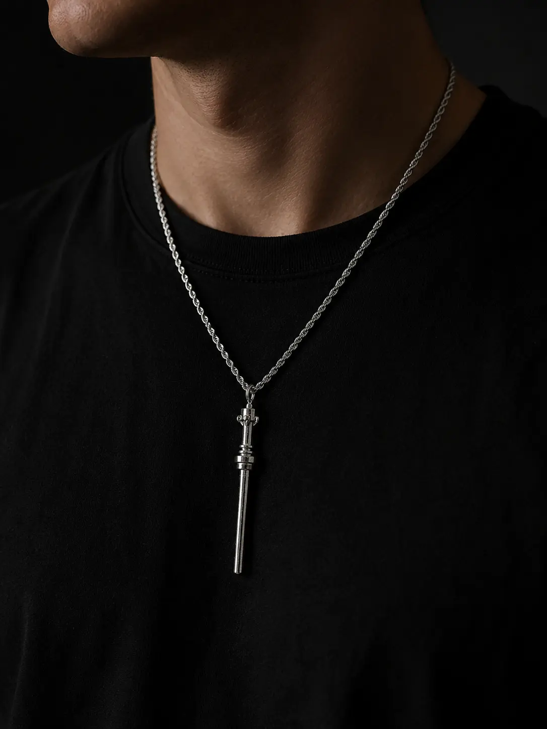 Brick Limited Silver Saber Sword Pendant Necklace for Men – Stainless Steel Galaxy-Inspired Chain, Sci-Fi Hilt Charm, Rope Chain, One Size Fits All, Gift for Him, Birthday & Anniversary Gift for Fans