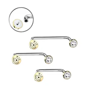 14G Internally Threaded Bullet CZ Surface Staple Barbells Surgical Steel Piercings Jewelry - Sold Individually