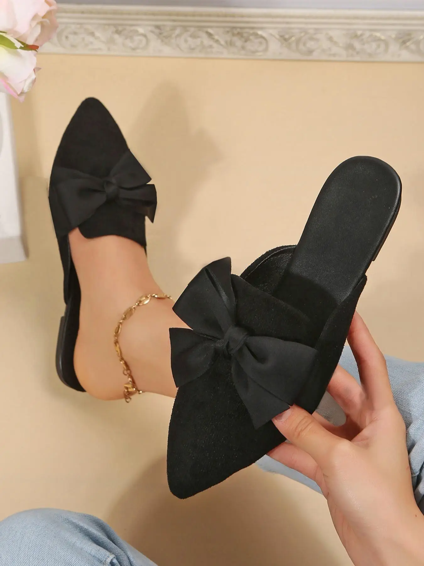 Women's Elegant Bowknot Design Slip on Flats, Casual Comfortable Pointed Toe Flat Shoes, Fashionable Flats for Daily Wear