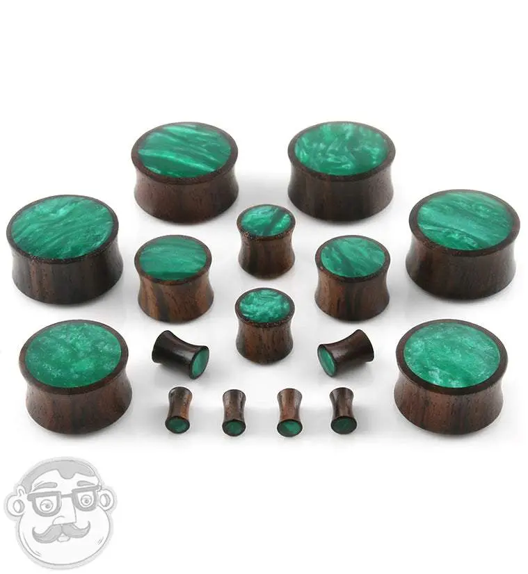Sono Wood Plugs With Green Resin Inlay