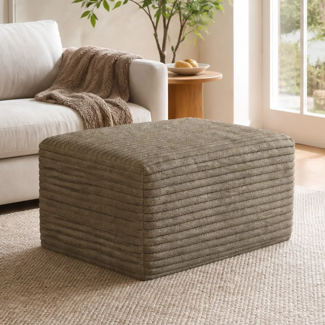 ARCH Camel Plush Corduroy Ottoman Footstool No Assembly Required Foam+Spring 23.6Wx25.6Dx15H in Living Room Sofa Stool Single Box Product for Relaxing Foot Rest, Camel Color Options, Foam+Spring Material, Product Weight: 12.80 lb, Color: Camel