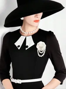 Elegant Women's Camellia Puffy Pearl Tassel Brooch Pin, Jewelry Accessories Fashion Accessory Shirt Collar Dress Set, Party Wedding Gift