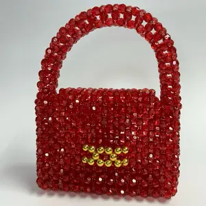 Nene Beaded Clutch Purse for Women - Red Colored Beads Evening Handbag