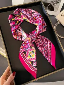 1pc Women's Bohemian Square Scarf, & Multicolor Floral Print, Lightweight Polyester Fashion Scarf, Autumn Winter Evening Shawl, All Seasons