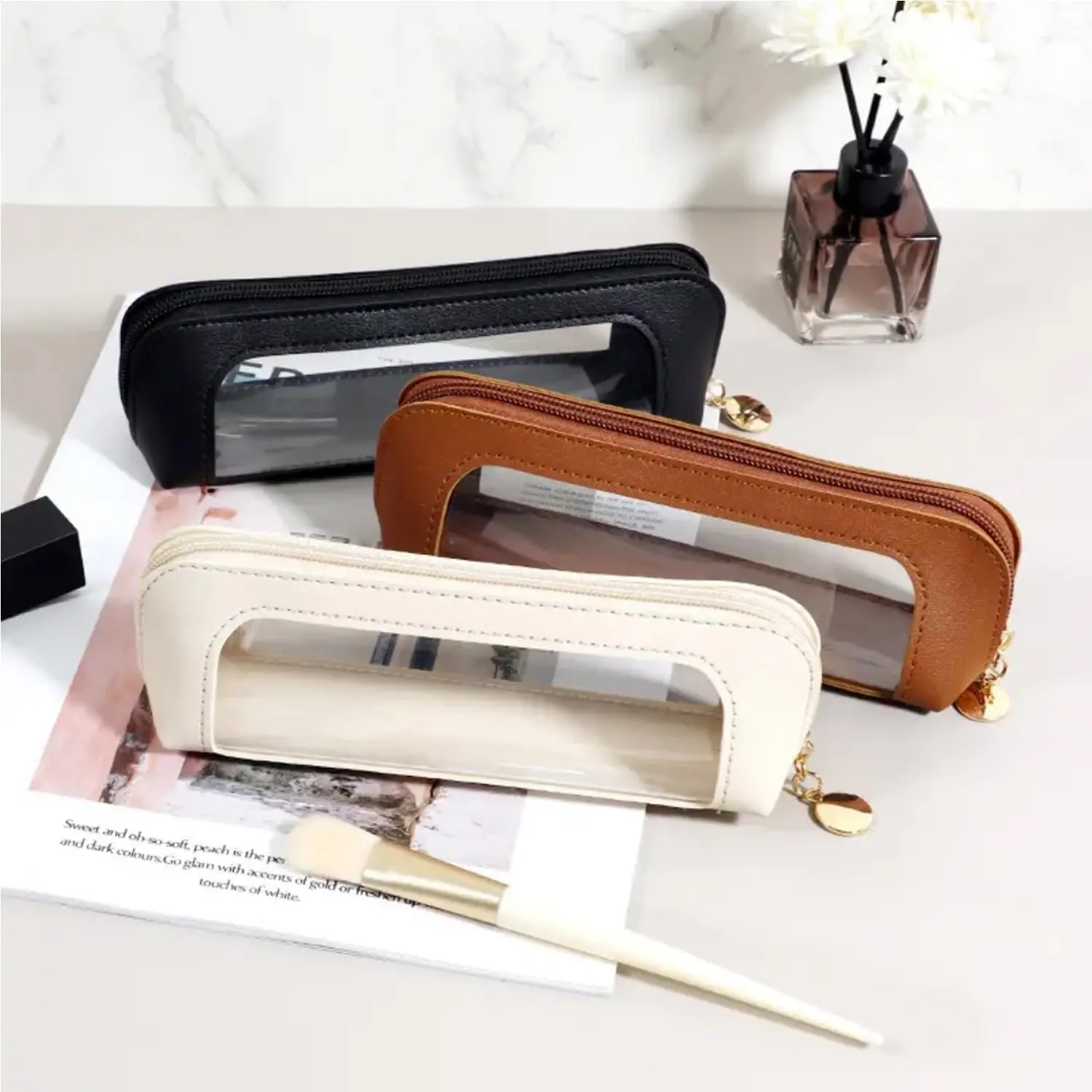 Clear Makeup Bag, Portable Double Sided Clear Toiletry Bag, Traveling, Compact Car Bags, Make Up Organizer, Makeup Brush Bags, Small Make Up Organizer