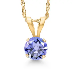 14K Yellow Gold Blue Tanzanite Pendant Necklace for Women | 0.30 Cttw | Gemstone December Birthstone | Round 4MM | With 18 Inch Chain