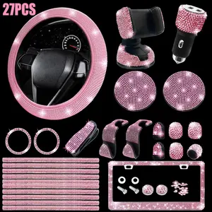 27PCS Car Diamond Interior Steering Wheel Cover Set Bling Accessorie for Women