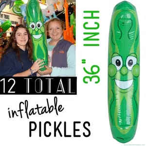 12 Pack - GIANT Jumbo 36" Green Inflatable Smiling PICKLE HEAD (3 FEET) Vinyl Pool Noodle Party Gifts