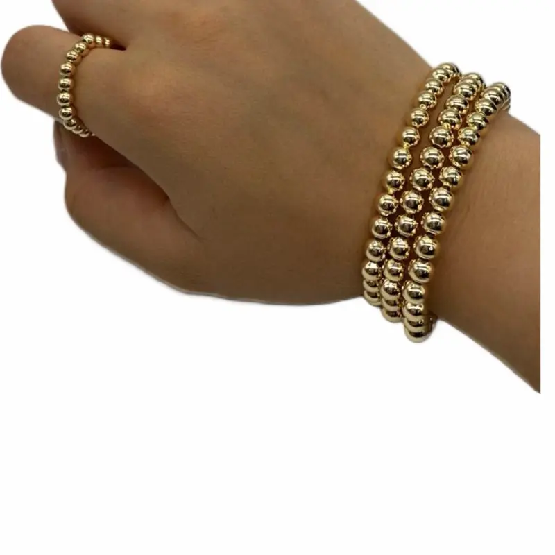 Non-Tarnish Stainless Steel Bead Bracelet & Ring Set - 4 Bracelets, 2 High-Quality Pieces for Daily Wear