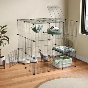 3-Tier Cat Cages Indoor Enclosure DIY Cat Playpen Catio Detachable Metal Wire Kennels Cats Crate Large Extra Exercise Place Ideal for 1 Cat,35.4 Inches