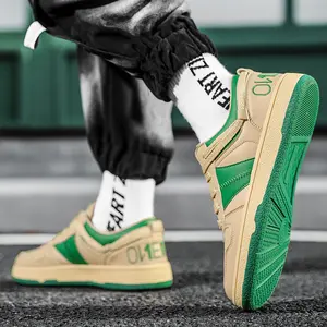 The New German Training Board Shoes TP4135017 - Versatile Casual Lightweight Sports Retro Durable Microfiber Leather Round Toe Lace-Up Men's Sneakers Closed Boy Running Athletic Rubber Brown-Green Runner Trainer Footwear