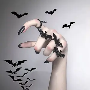 Black Gothic Bat Open Ring Adjustable Punk Statement Jewelry For Men Women
