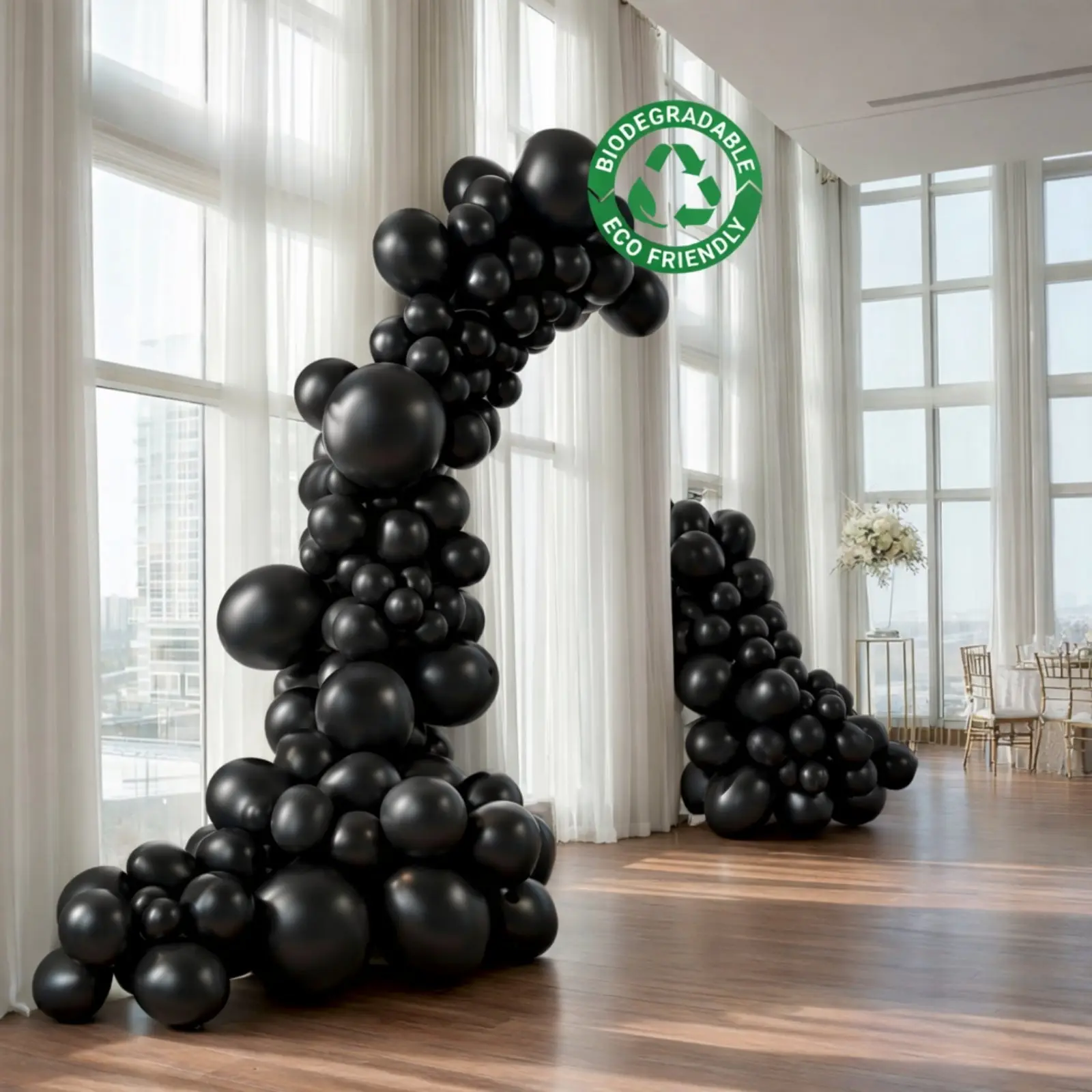 Biodegradable Balloon Arch Kit - 110-Piece Extra Strong Eco-Friendly Black Latex Garland Blow Up Balloons for Photo Booth Props, Hanging Decor