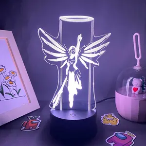 Overwatch Game Figure Mercy LED Lamp - Touch Sensor 3D Night Light for Kids Bedroom and Bedside Decor